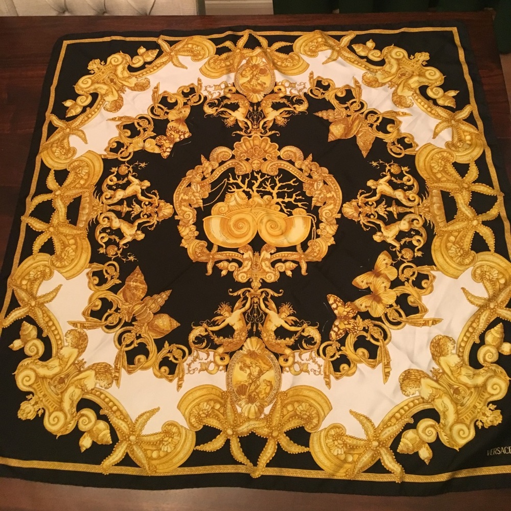 EUC Authentic Versace Silk Scarf - Black & Gold